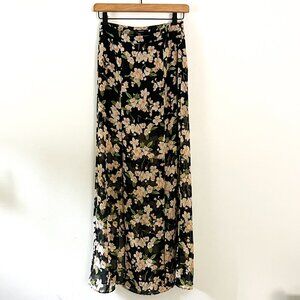 forever 21 // black pink floral slit maxi skirt chiffon S